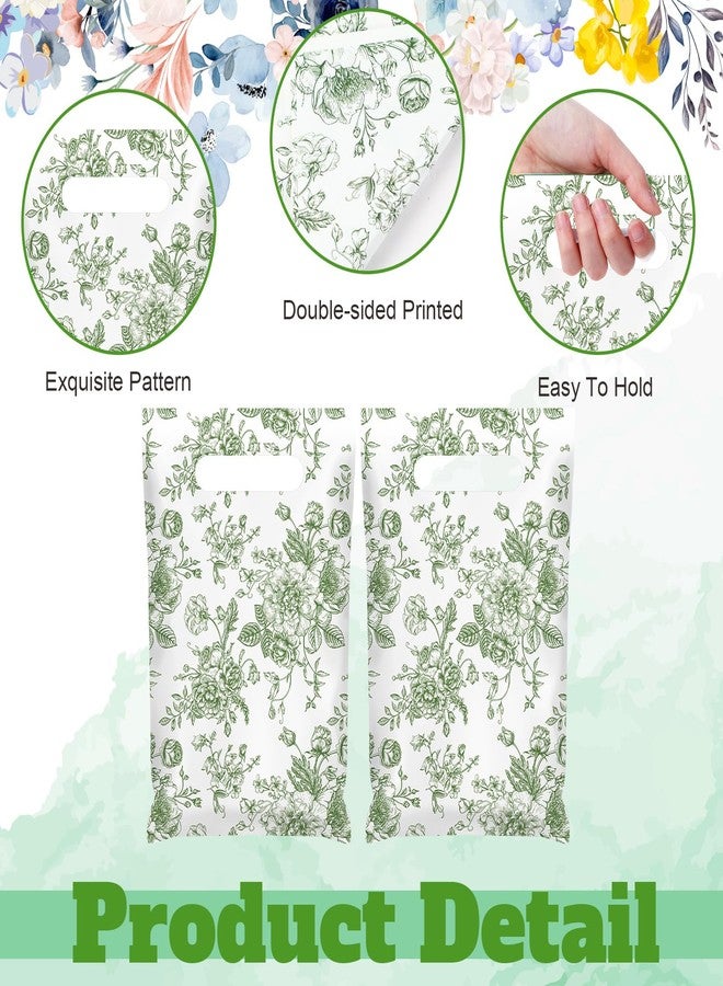 Supervitae 100 Pcs Plastic Green Gift Bags Flower Party Favor Bags Bulk with Handles for Birthdays Weddings Bridal Baby Showers Snacks Goodie Candy Treat Tea Party Supplies - Image 4
